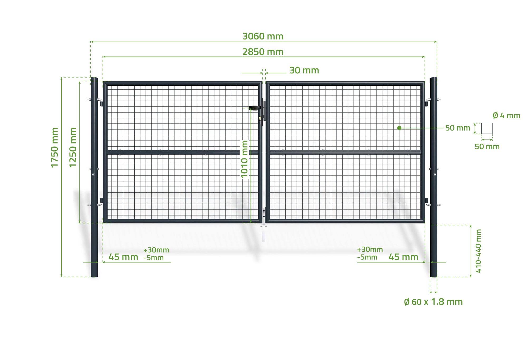 Portail battant grillagé 3m OLGA H.130cm Gris - 4