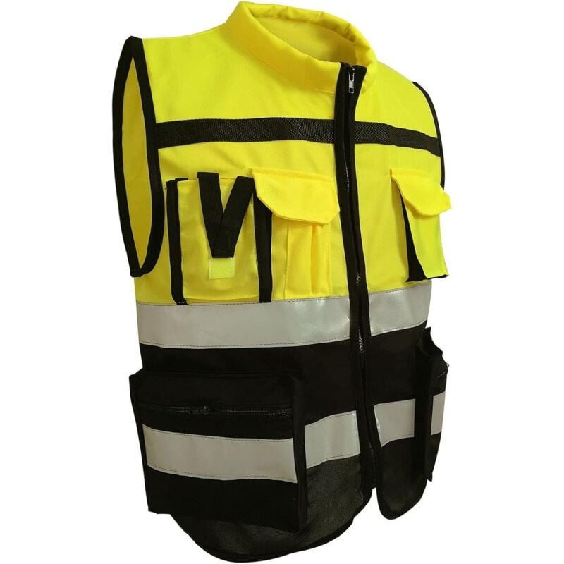 Gilet de sécurité réfléchissant jaune, gilet de sécurité à fermeture éclair haute visibilité avec poches pour le travail - 3