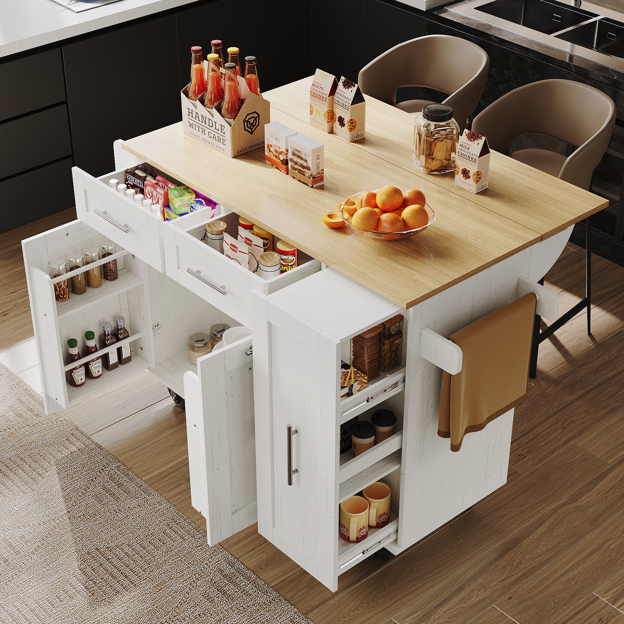 Hodedah Îlot de Cuisine en Bois Dingénierie de 43,7 po. Avec