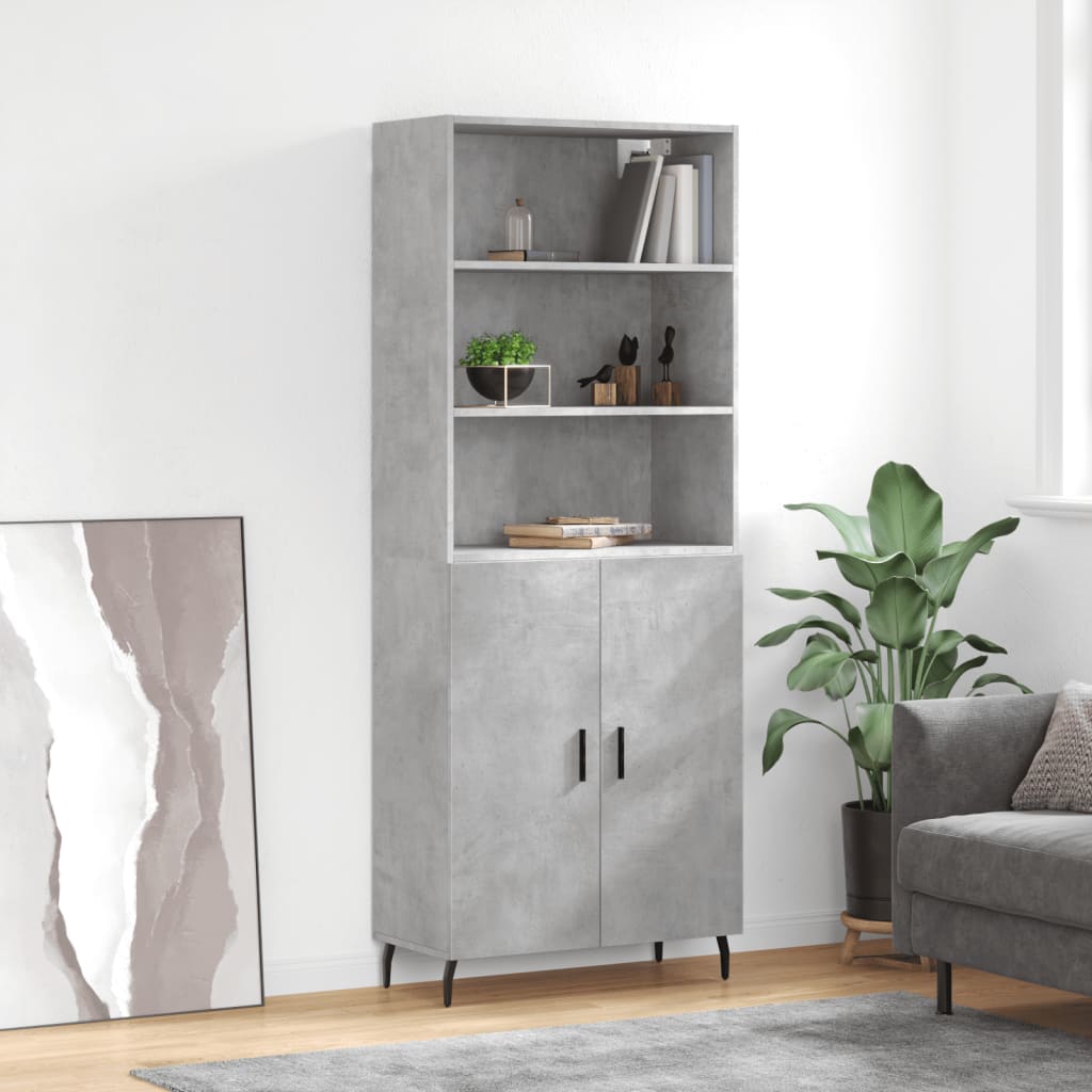 Buffet haut - Haut Armoire Gris béton 69,5x34x180 cm Bois d'ingénierie ...