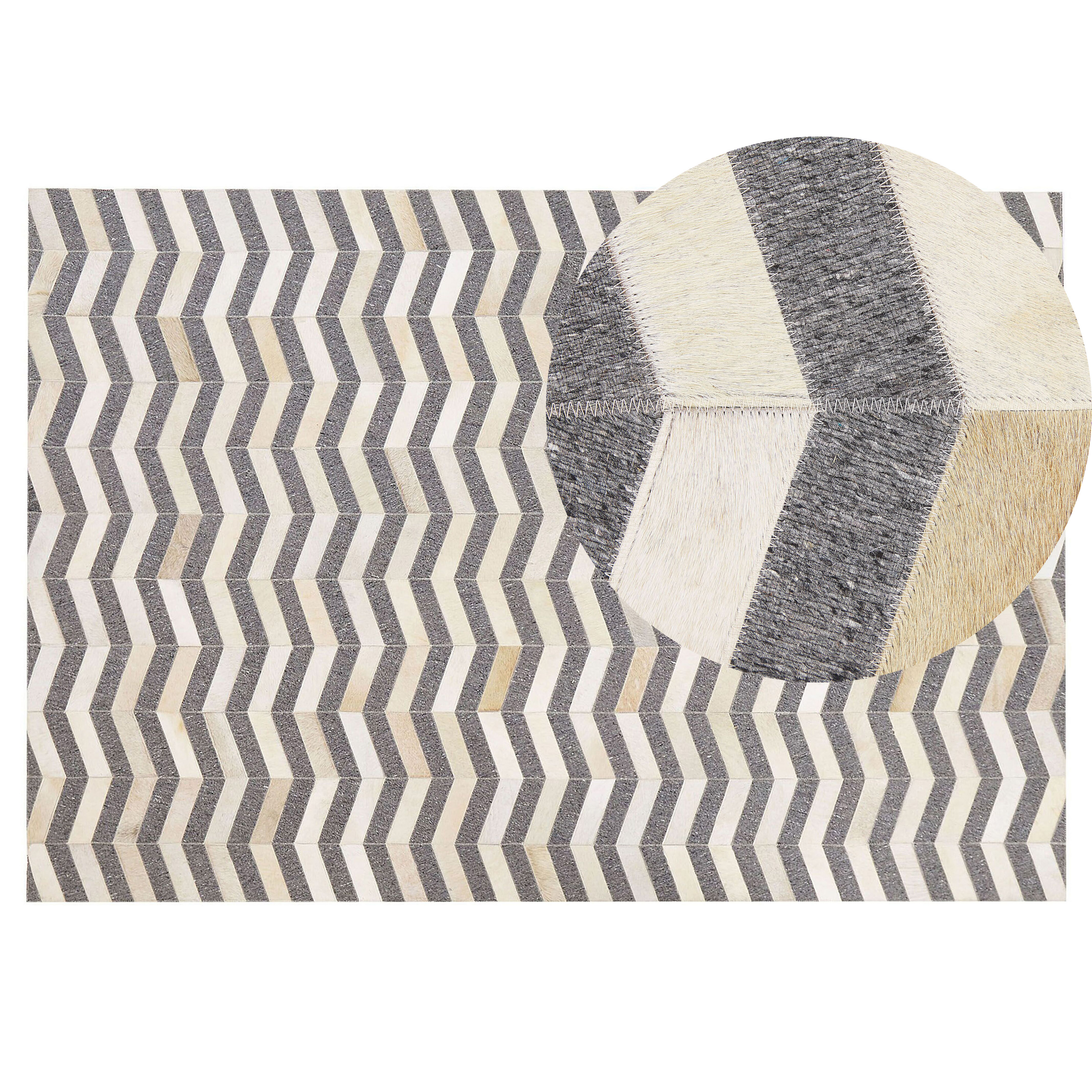 Beliani alfombra de piel de vaca/jacquard beige/gris oscuro 140 x 200 cm baggoze