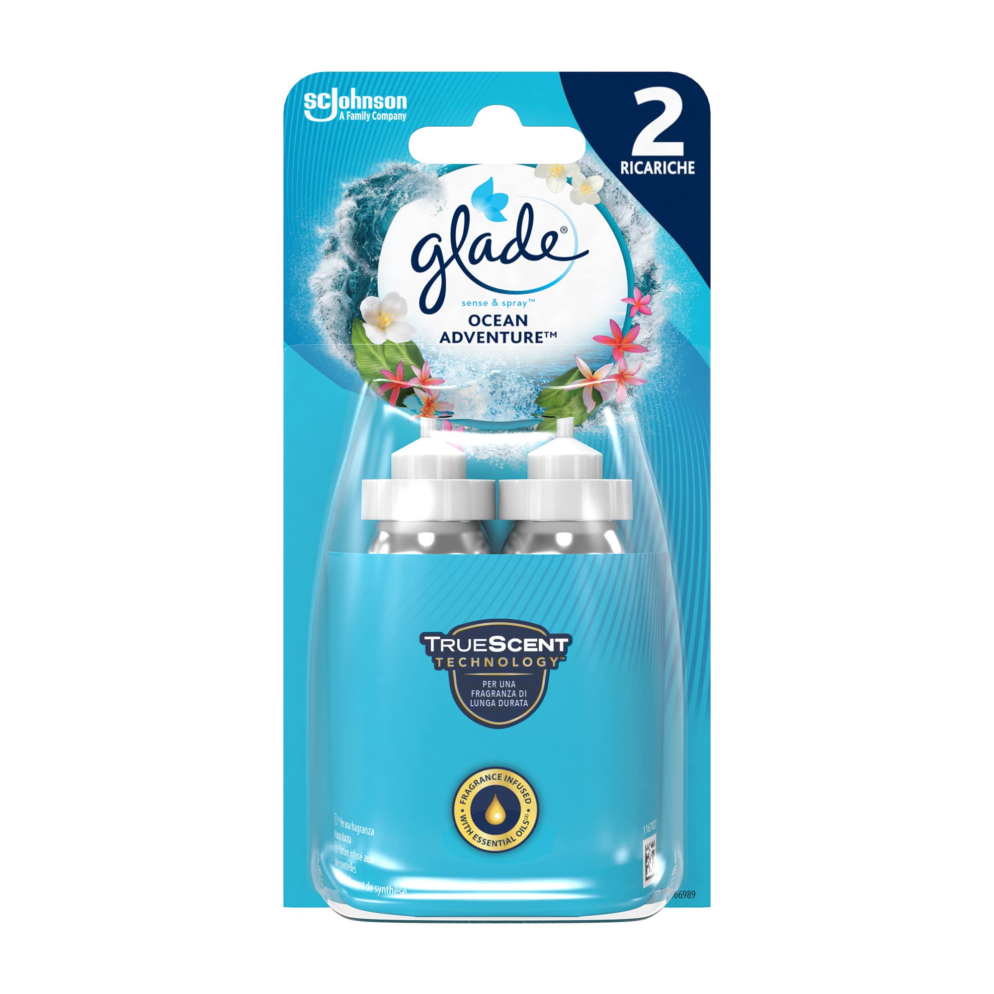 Glade Sense and Double Refill Spray, con oli essenziali e sensore di movimento, romantico profumo di vaniglia, multicolore, confezione da 2 ricariche da 18 ml