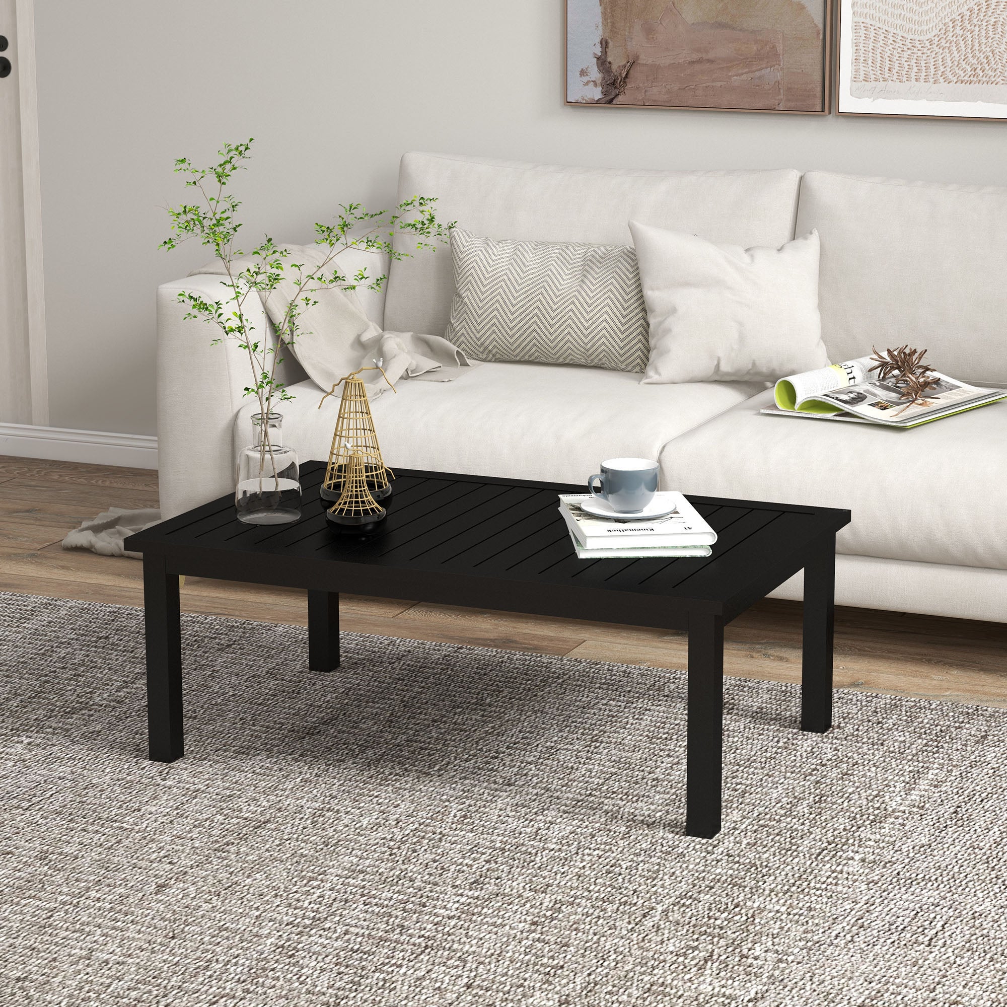 Table basse de jardin ovale en Aluminium Noir 3 places - 4