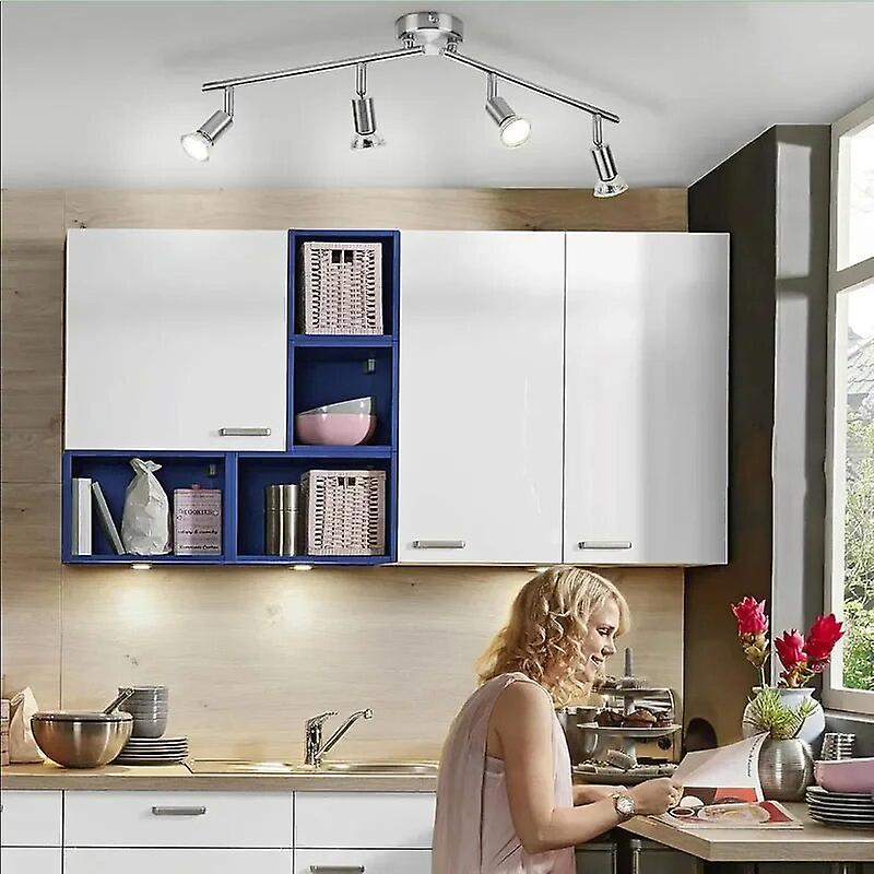 Spot de plafond de cuisine de salon à 4 voies, plafonnier en métal chromé pivotant à 330° Lampe, luminaires GU10 - 4