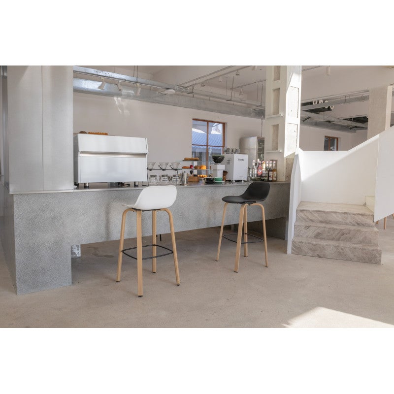 Conjunto de 2 taburetes de bar blancos de estilo escandinavo con patas de metal efecto madera - Altura 66cm - 2
