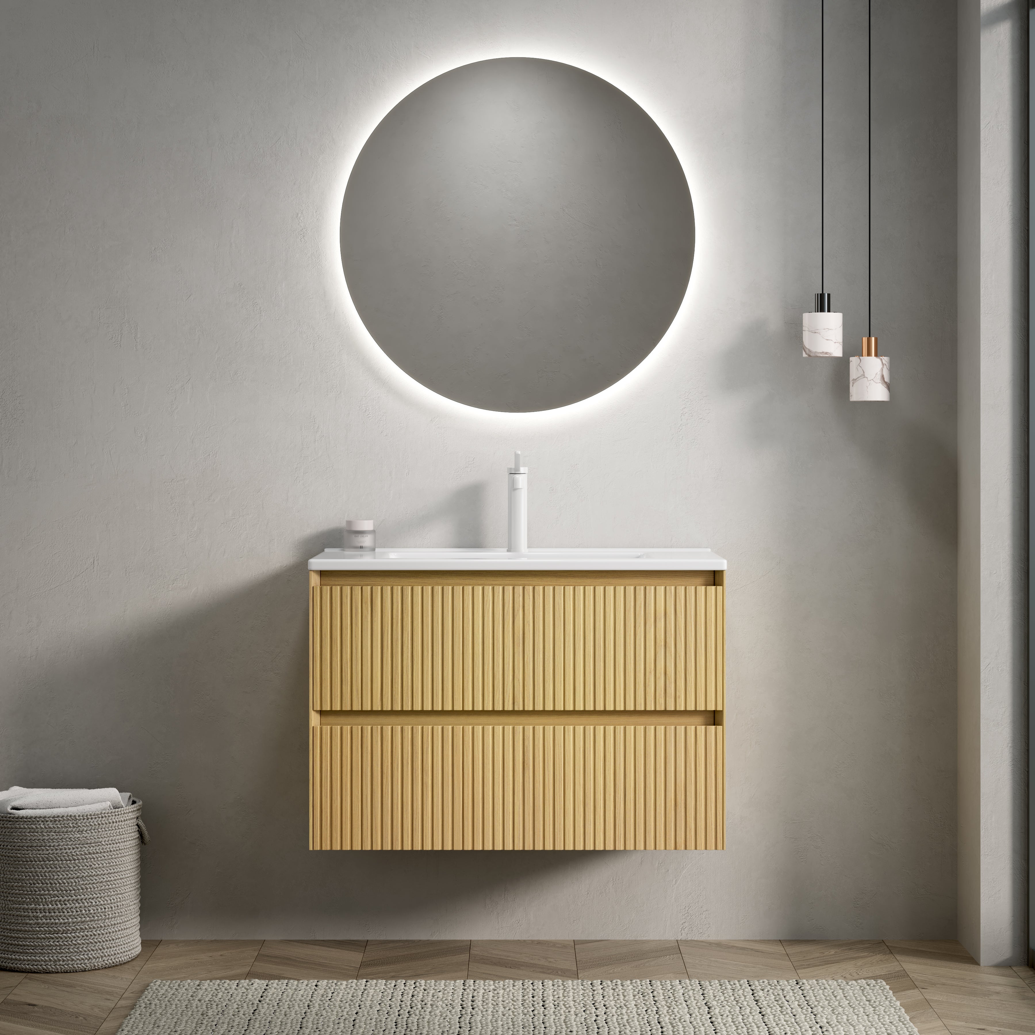 Meuble-lavabo mural 75 cm avec vasque rectangulaire encastrée en céque ...