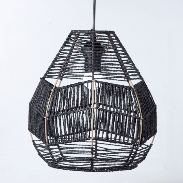 Chińska osłona lampy z imitacji rattanu - Elegancka dekoracja do restauracji i zajazdów - 29*30 cm czarna