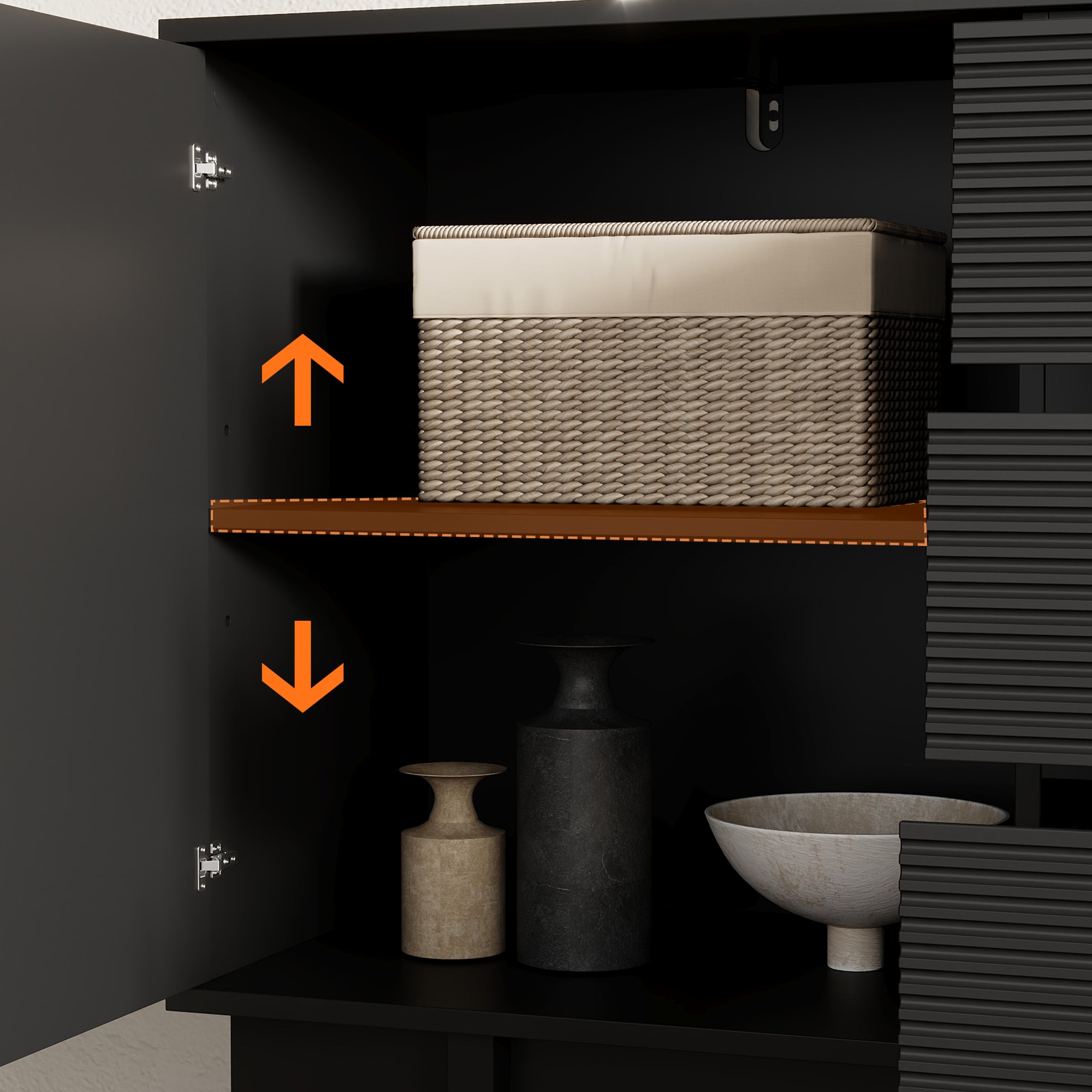 Buffet de Salon avec 2 Portes et 3 Tiroirs, Meuble de Rangement de Chambre avec Etagères Réglables, 160x40x80, Noir - 3