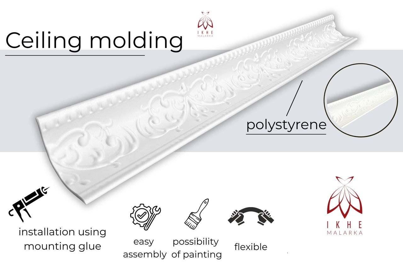 Cornisas de poliestireno XPS – molduras blancas para techo y pared – ligeras molduras decorativas de estuco 1 m (V02-08 Gold) - 5