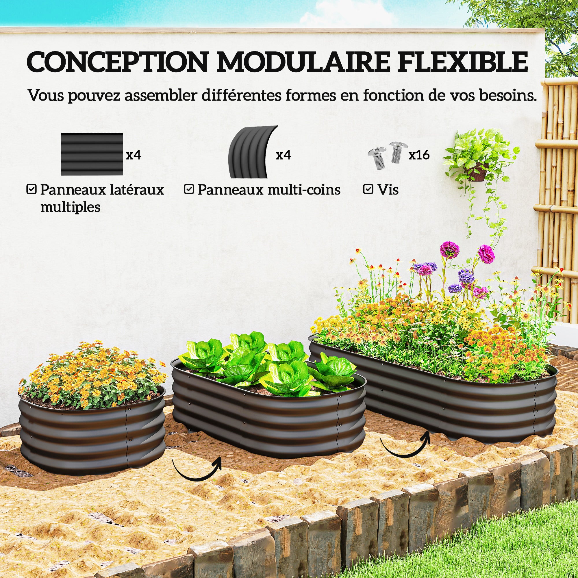Carré potager de jardin acier galvanisé Outsunny - 4