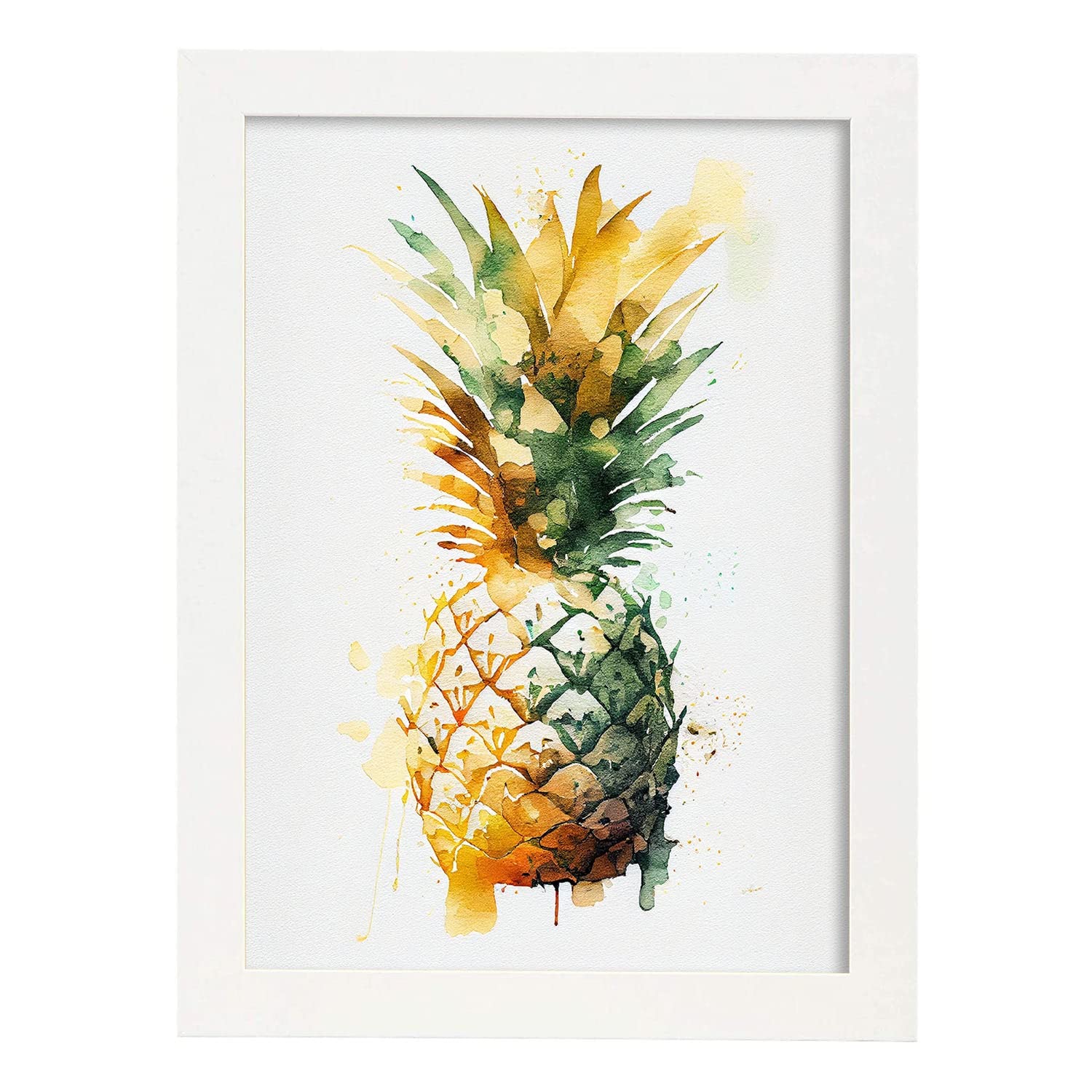 Nacnic poster de piña a todo color ilustraciones de frutas verduras y comida sana en estilo acuarela diseño moderno y modelo 2 a3 con marco blancos