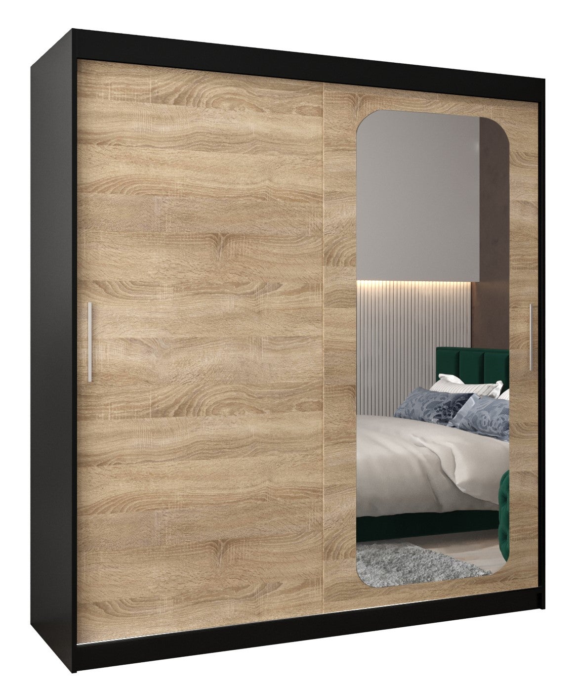 Szafa przesuwna garderoba PROMO T2 180 x 62 x 200 cm Czarny + Sonoma - Abiks Meble