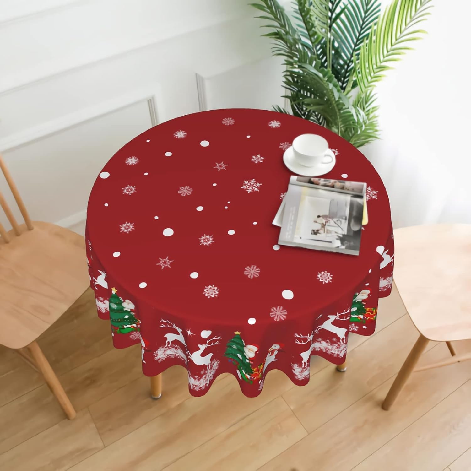 Okrągły zimowy obrus świąteczny - 152 cm (60 cali) Obrus w kształcie choinki z bałwanem - odpowiedni na przyjęcia w pomieszczeniach, na tarasach, - 3