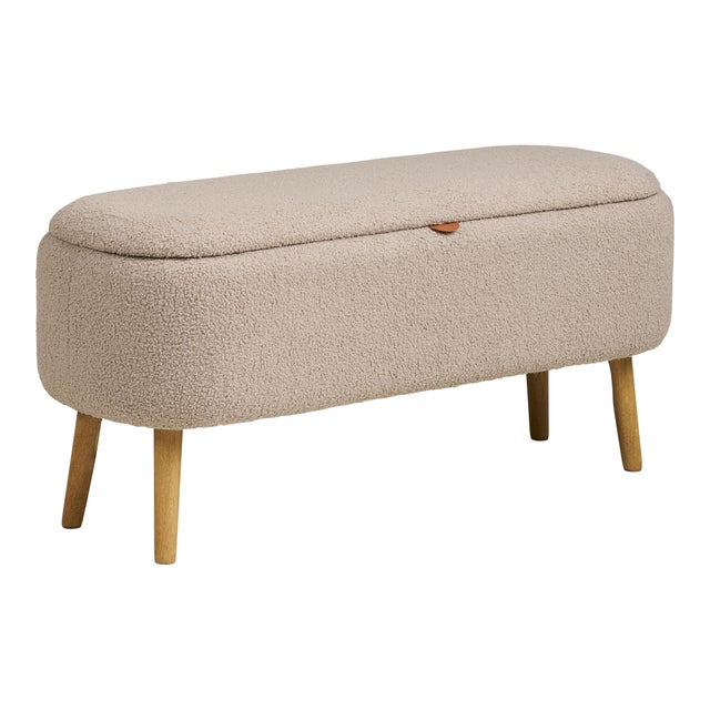 Banc Harlow - Banc avec rangement, bouclé, beige<br>95x37x45 cm, HN1063