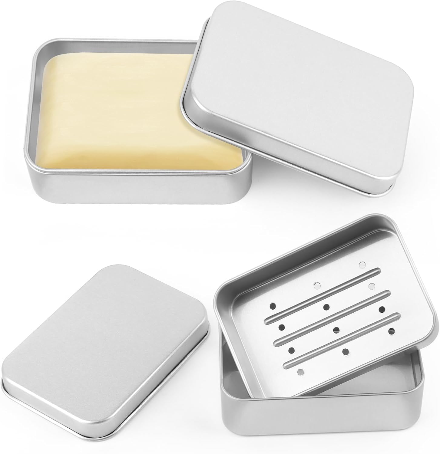 3 Pièces Boîte à Savon en Aluminium,Porte Savons avec Égouttoir Amovible,Boite à Savon de Voyage