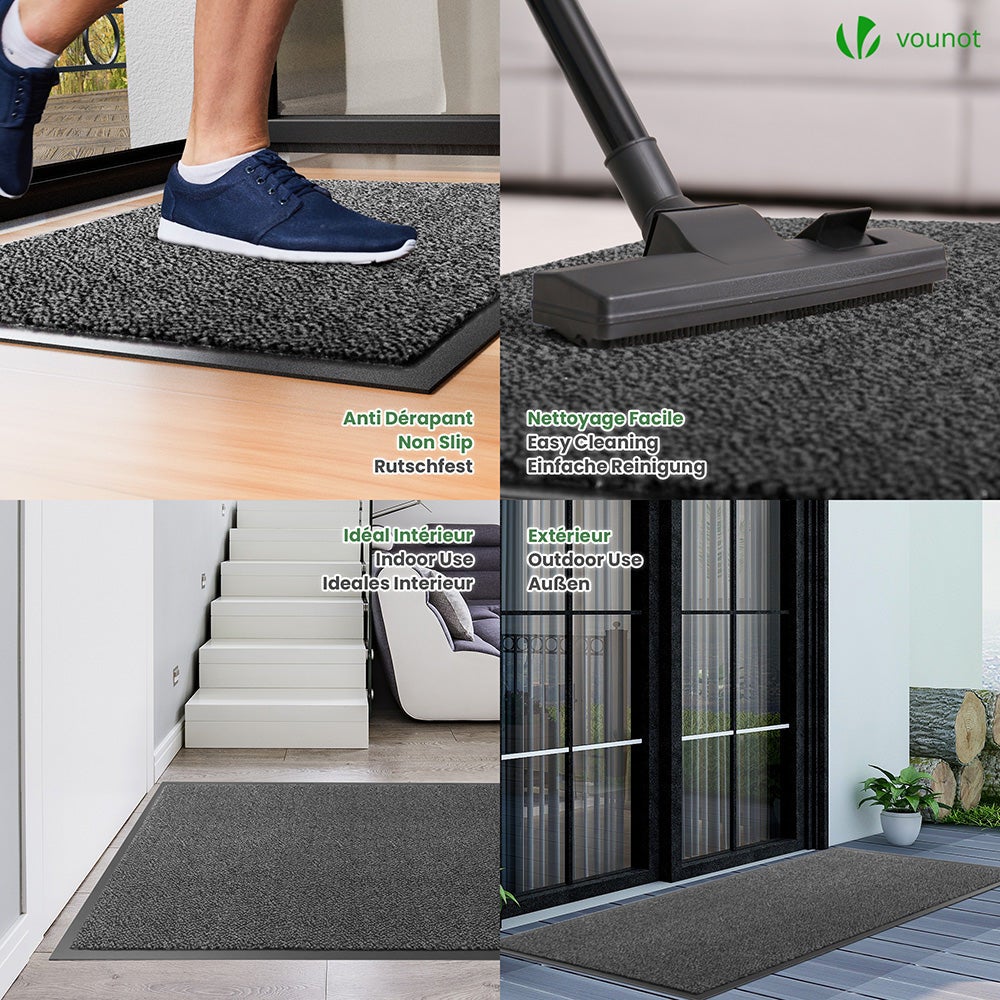 Tapis de porte paillasson d'entrée 90x150cm - antidérapant antipoussière imperméable lavable - girs-noir - VOUNOT® - 4