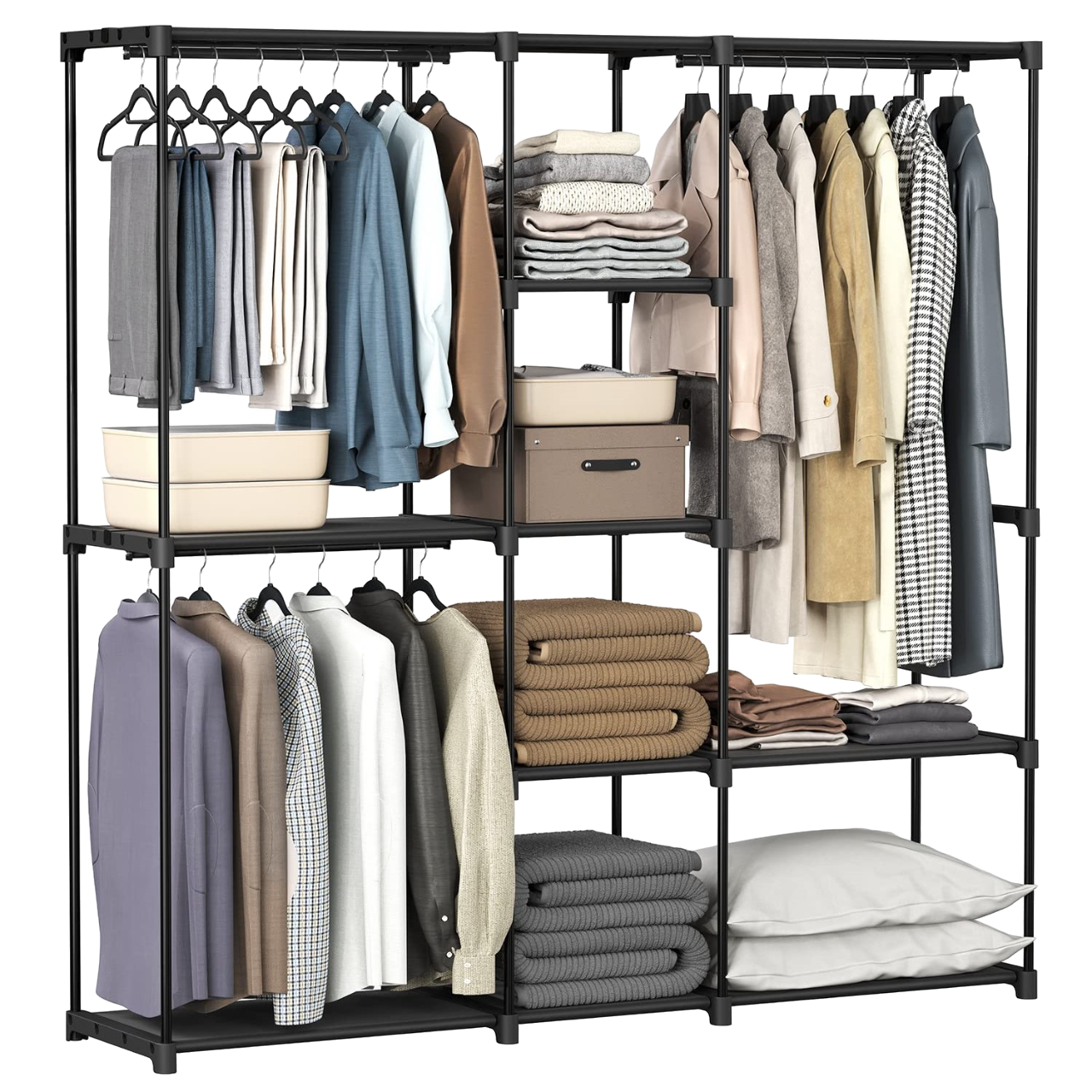 Armario guardarropa con perchero, barras, estantes de tela y