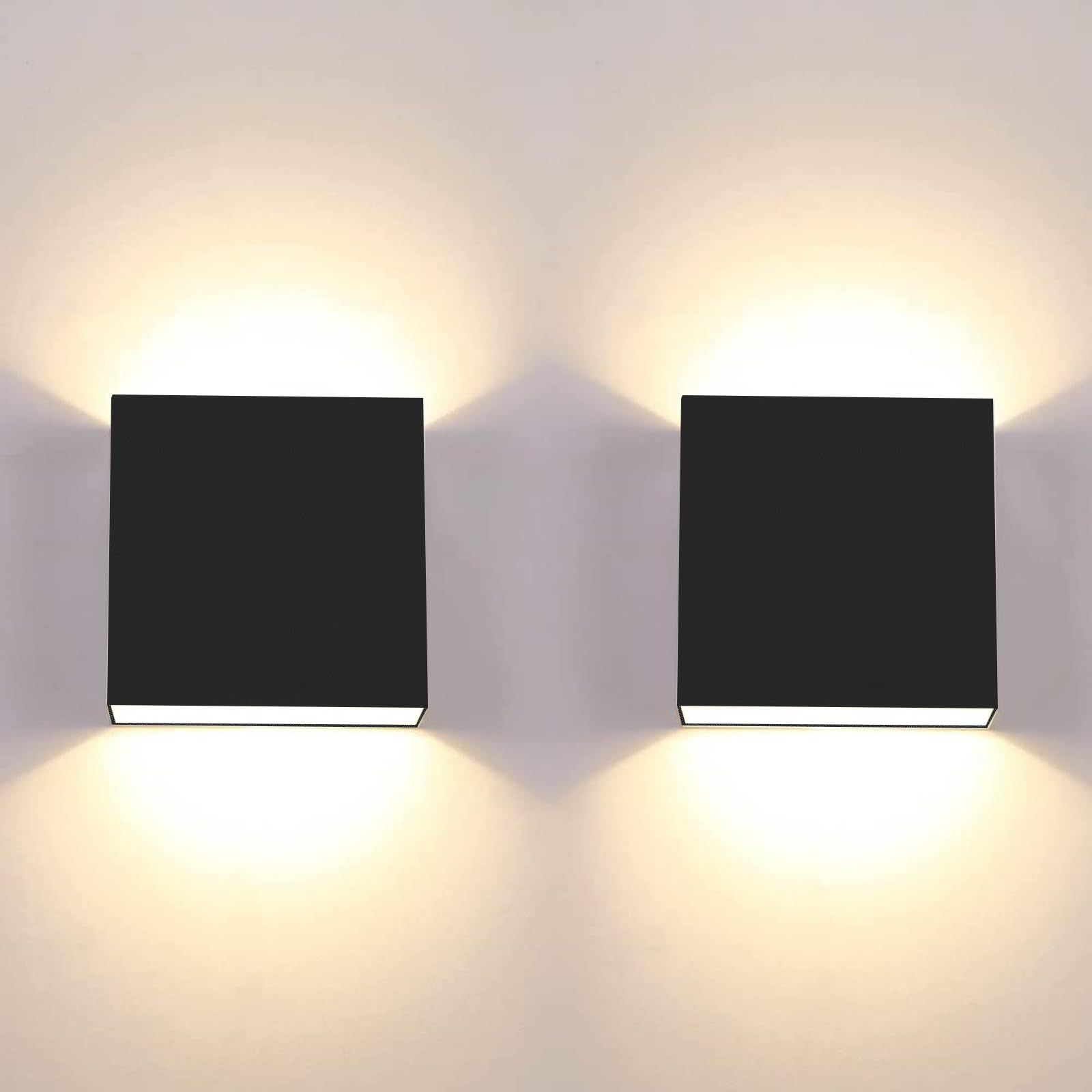 Lámpara de pared led de 2 uds., lámpara de pared interior moderna de 6w, aplique de pared cuadrado negro de 3000k para dormitorio y sala de estar