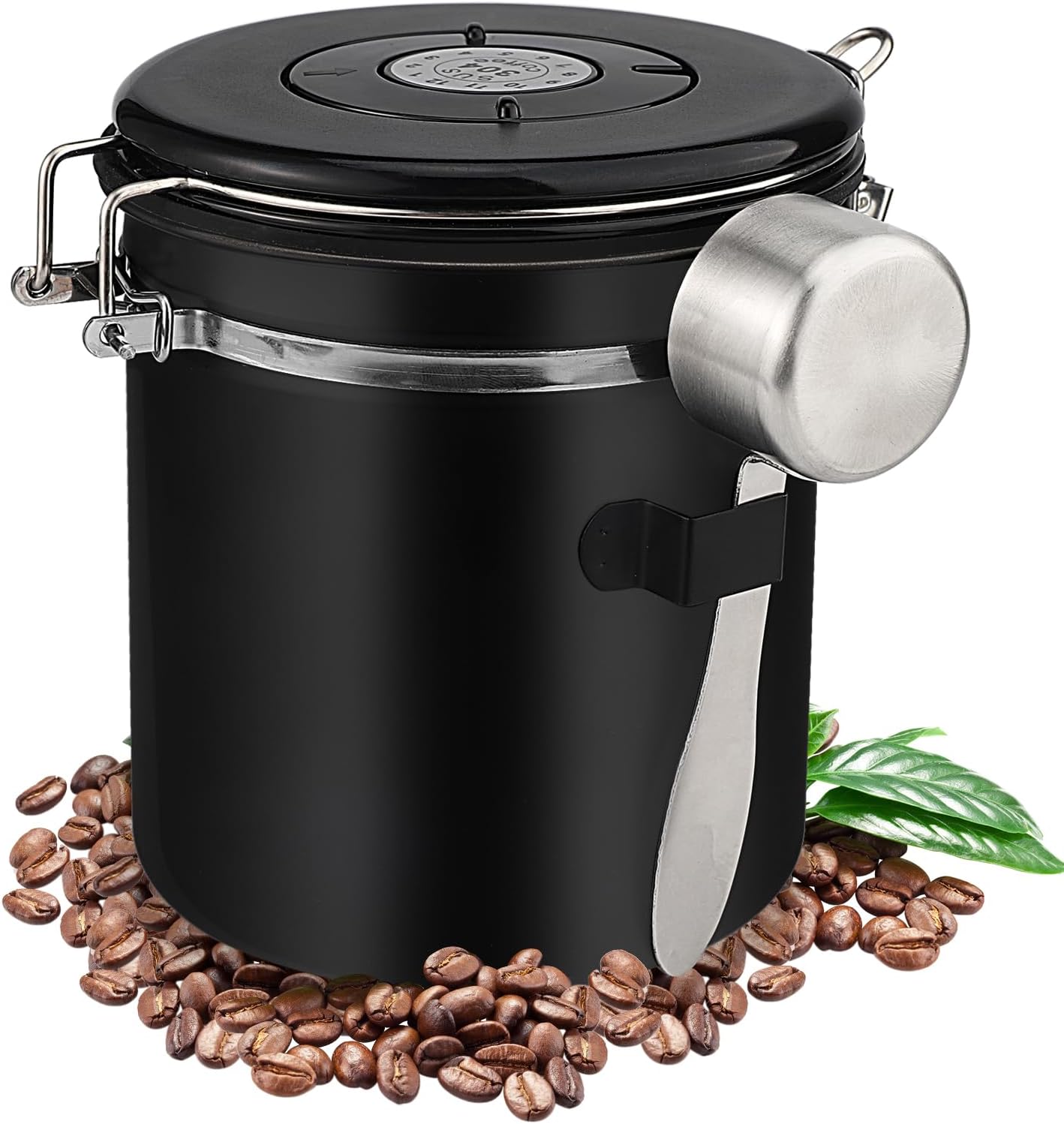 Cafe Grain 1kg Boîte Hermétique ZONJIE Acier Inox 2,8L - Conservation Café, Noix, Sucre | Cadran Dateur & Cuillère Offerte Conteneur Café Avec Dateur