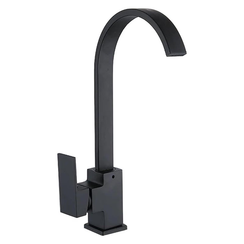 Kwadratowy kran kuchenny z wysoką wylewką - Bateria zlewozmywakowa kuchenna (szeroki, czarny kolanko)