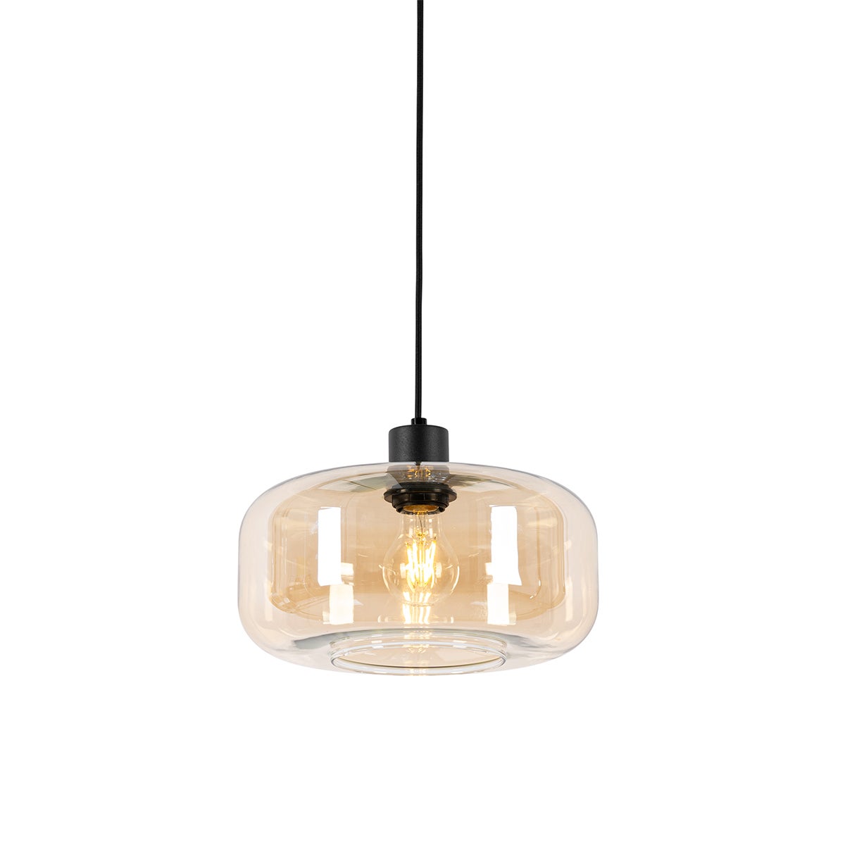 Lampa wisząca w stylu art deco czarna z bursztynowym szkłem - Bizle
