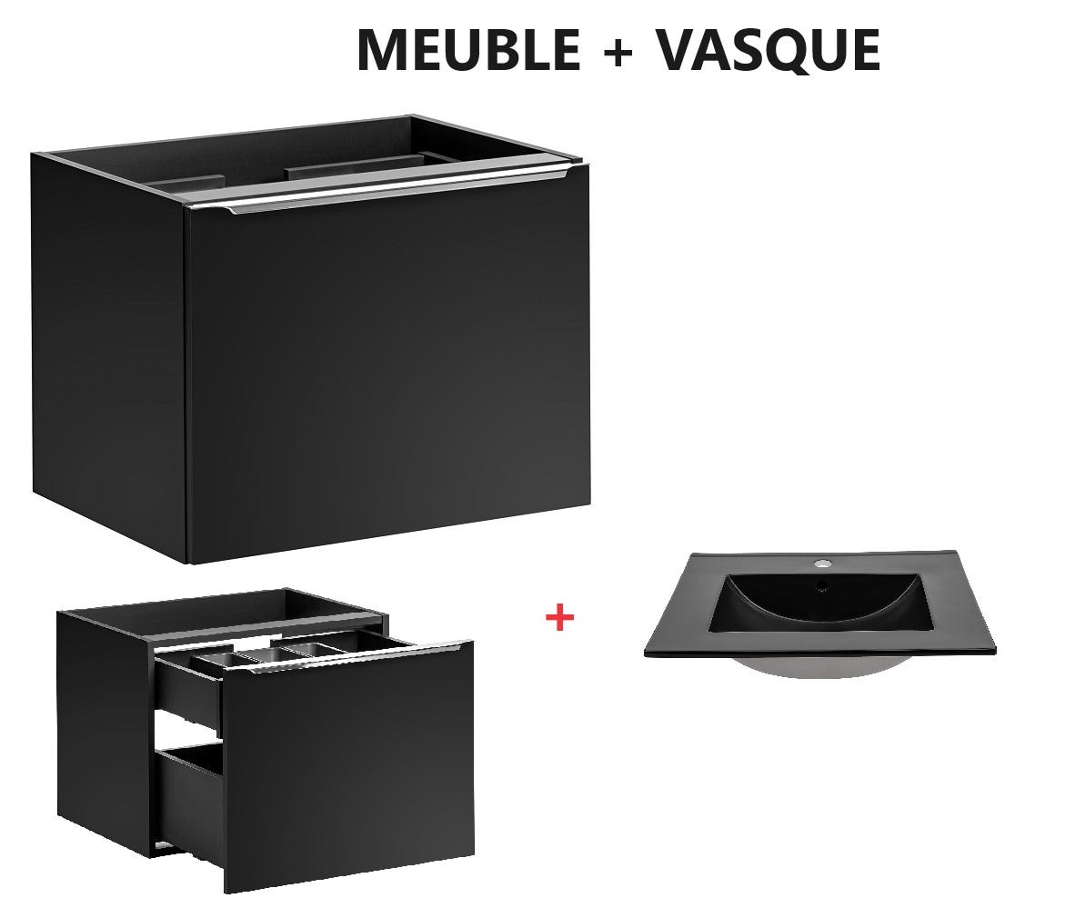 Meuble de salle de bain SANZA 1400 Noir et Bois Naturel | Leroy Merlin Meuble de salle de bain SANZA 1400 Noir et Bois Naturel | Leroy Merlin