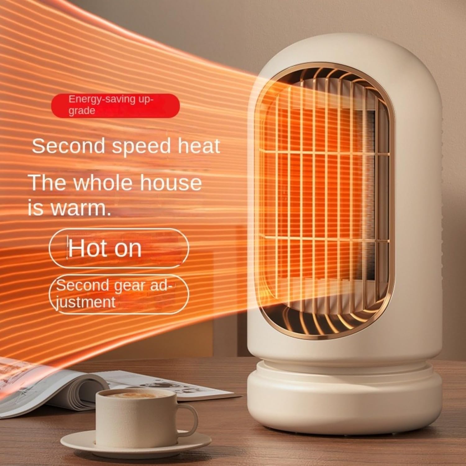 Grzejnik elektryczny - mały przenośny grzejnik elektryczny - ceramiczny grzejnik PTC - odpowiedni do biura, domu, sypialni - khaki - 3