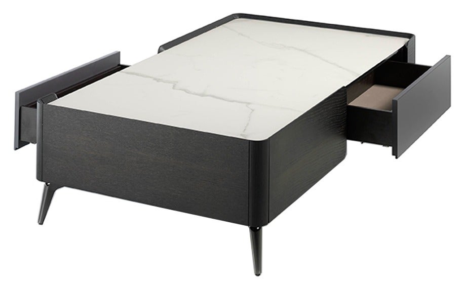 Table basse rectangle porcelaine marbré et pieds en acier Wendy | Leroy ...