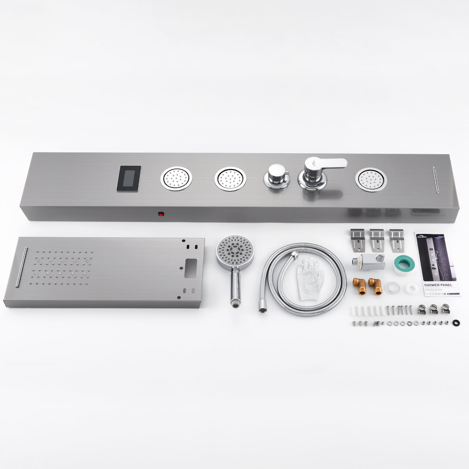 Panneau Douche LED LCD Indicateur de température Colonne Douche Hydromassante Panneau Douche en Acier Inox Brossé avec 3 Jets de Massage,EU Modèle - 5