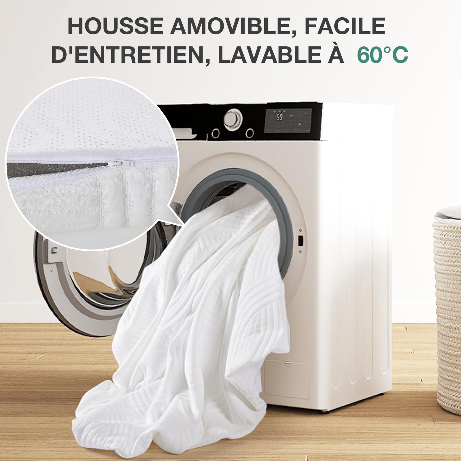 Novilla Surmatelas 80x190, 5CM Surmatelas en Mousse de confort, Certifié Sûr et Fiable par CertiPUR-US et Oeko-TEX, Absorbant et Respirant, Tissu Doux - 5
