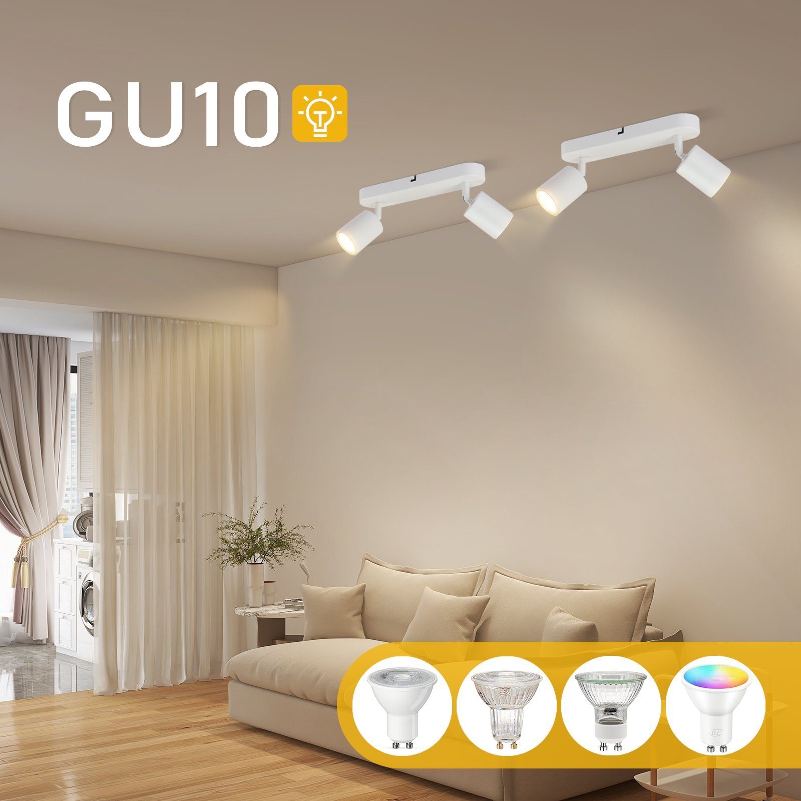 NETTLIFE 2 Focos blancos de techo para pasillo GU10 Lámpara de pared giratoria moderna para sala de estar, cocina, dormitorio y comedor - 3