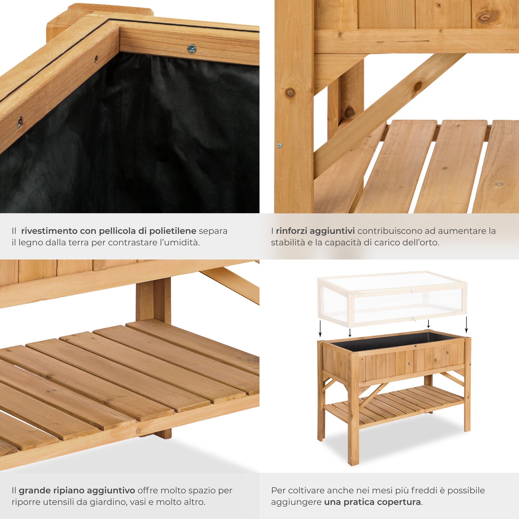 1 cassone per orto rialzato en legno di conifera impregnato ripiano extra resistente alle intemperie marrone TECTAKE - 4