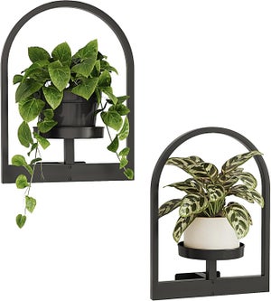 DYNWAVECA 2x Mur Planteuse Cintre Auto Arrosage Pot Détenteurs Panier de Fleurs Vase de Fleurs pour Intérieur Extérieur Balcon Chambre Décoration Murale Salon, Brique Rouge Blanc