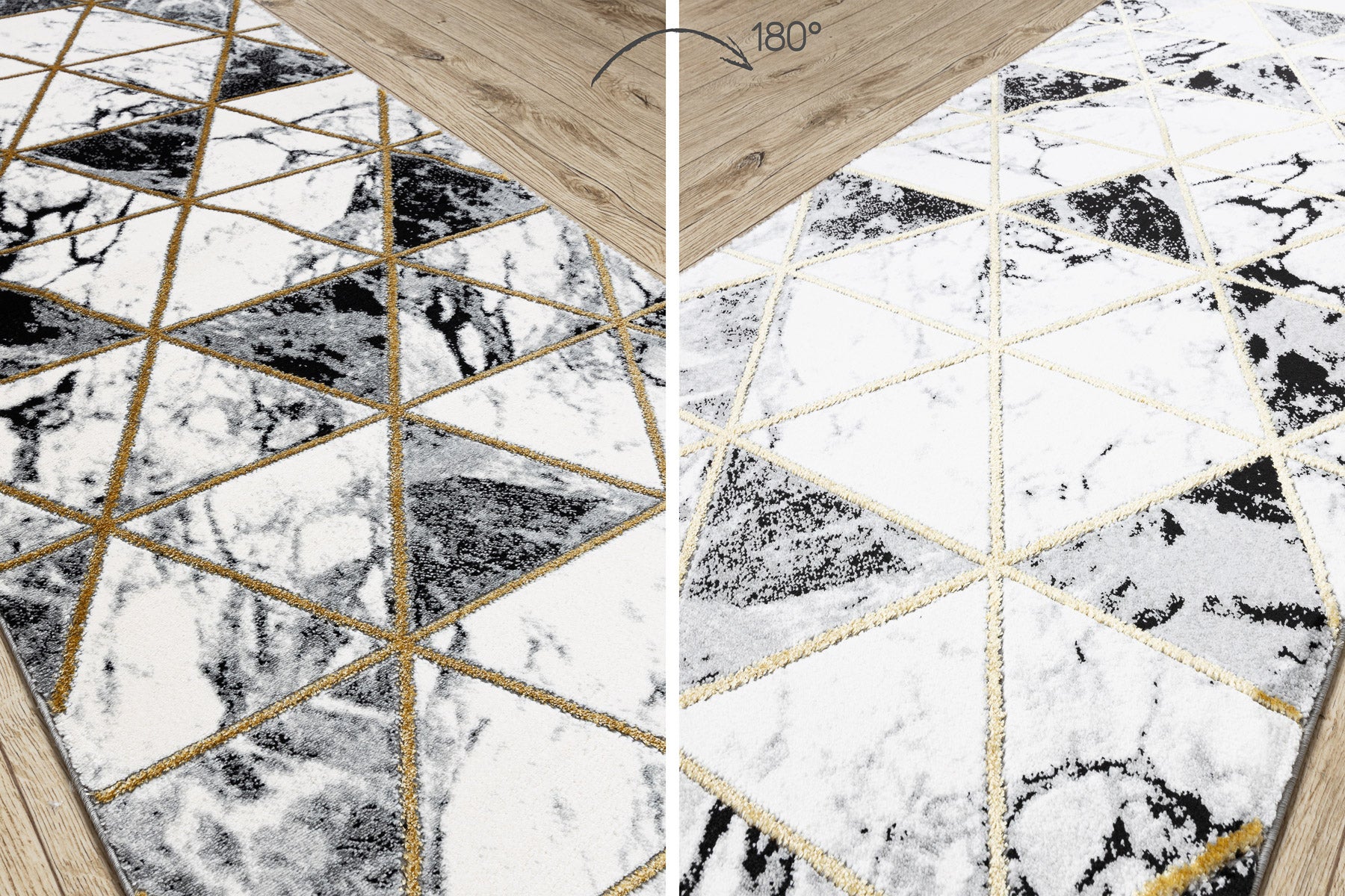 Passatoia EMERALD esclusivo 1020 glamour, elegante Marmo, triangoli nero / oro 100 cm 100x600 cm - 3