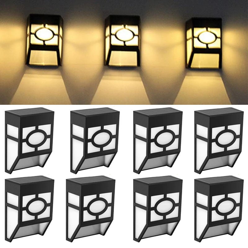 8 szt. Solarna lampa ścienna LED Vintage Panel LED Oświetlenie Ogrodowe Ogrodzenie Klasyczna Solarna Lampa Ścienna LED, ciepła biel