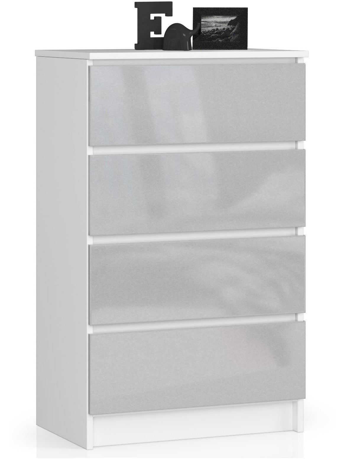 Komoda: 4 szuflady, biała | połysk metaliczny, 60 x 99 x 40 cm