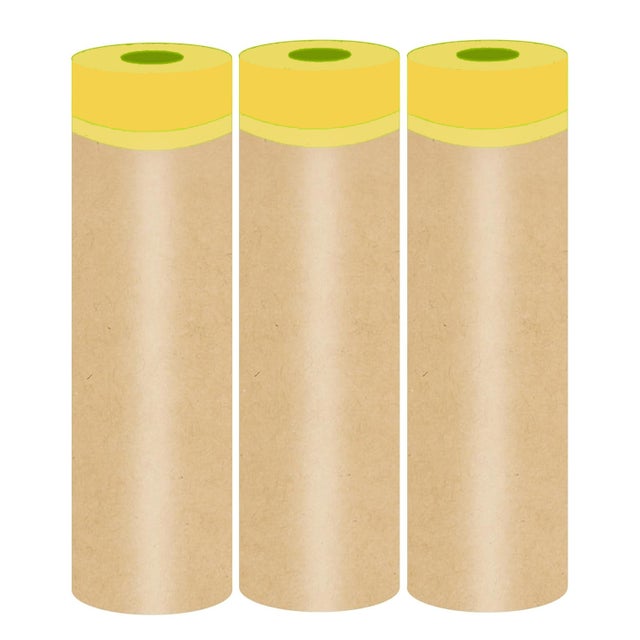 3 rouleaux papier protection peinture 0,6×15 m avec ruban prédécoupé, pour plinthes, meubles, cadres et carrosserie auto en projet bricolage