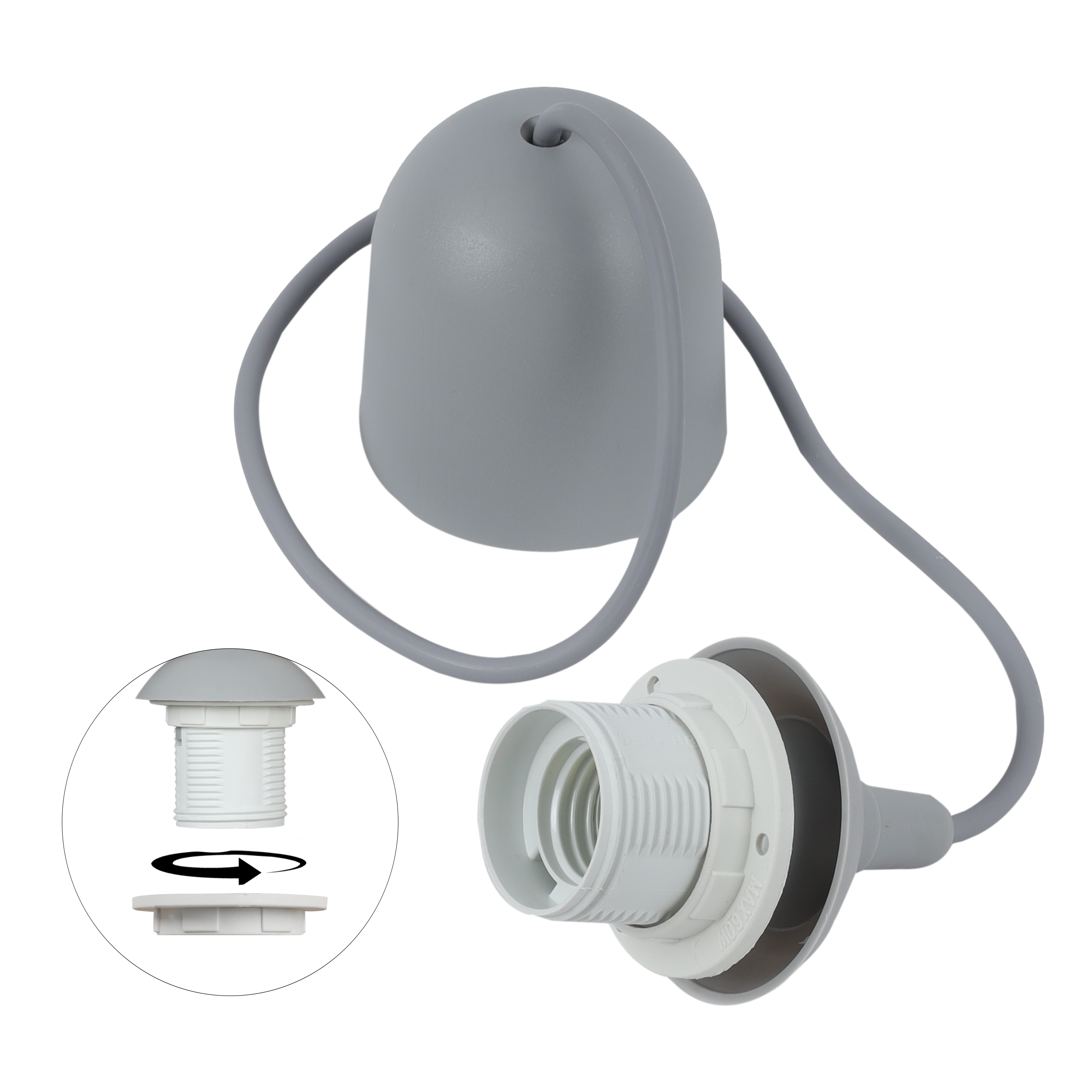 Zawiesie do lampy wiszącej 75cm oprawka grzybek E27 szaro-biała