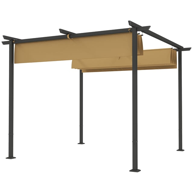 Outsunny Gazebo Pergola 3x3 con Tetto Retrattile e Fori di Drenaggio in Poliestere e Acciaio, Beige e Nero