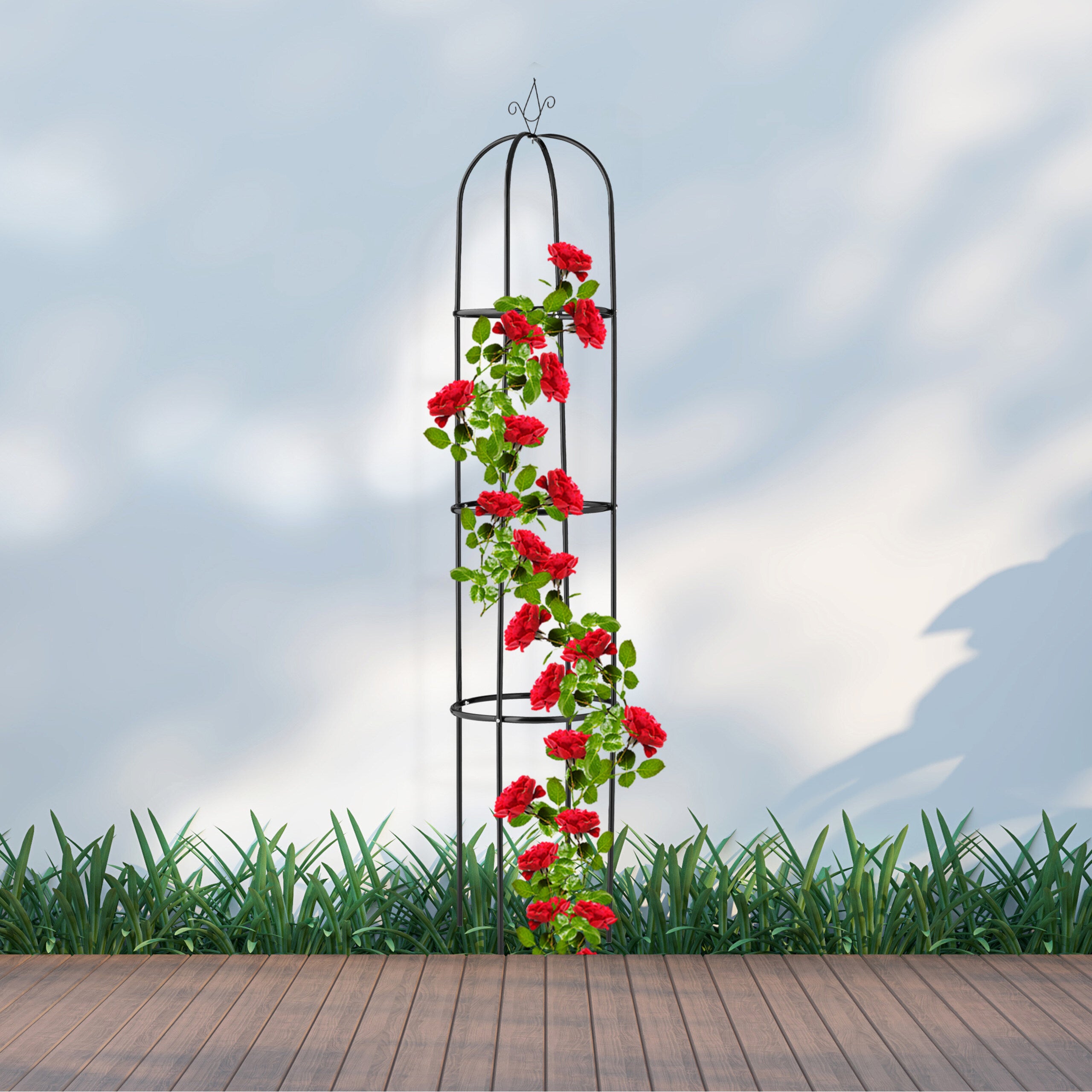 Trellis obélisque, 190 m de hauteur, Support pour plantes grimpantes, en métal, tour pour rosier, noir, Relaxdays - 2