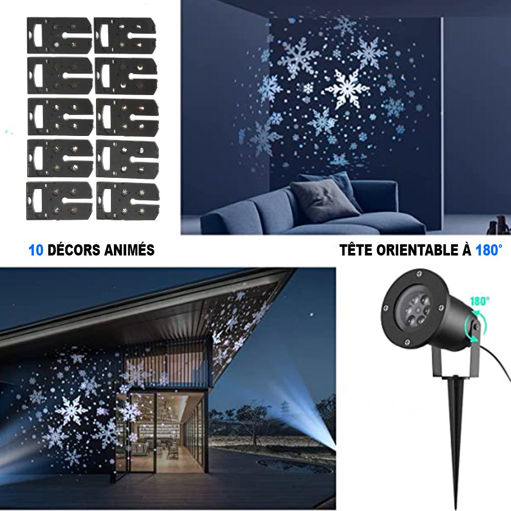 Projecteur LED De Noël Extérieur - Effets Neige Et Flocons - Étanche IP65 - Rotation 360° - Pour Jardin, Terrasse, Fêtes