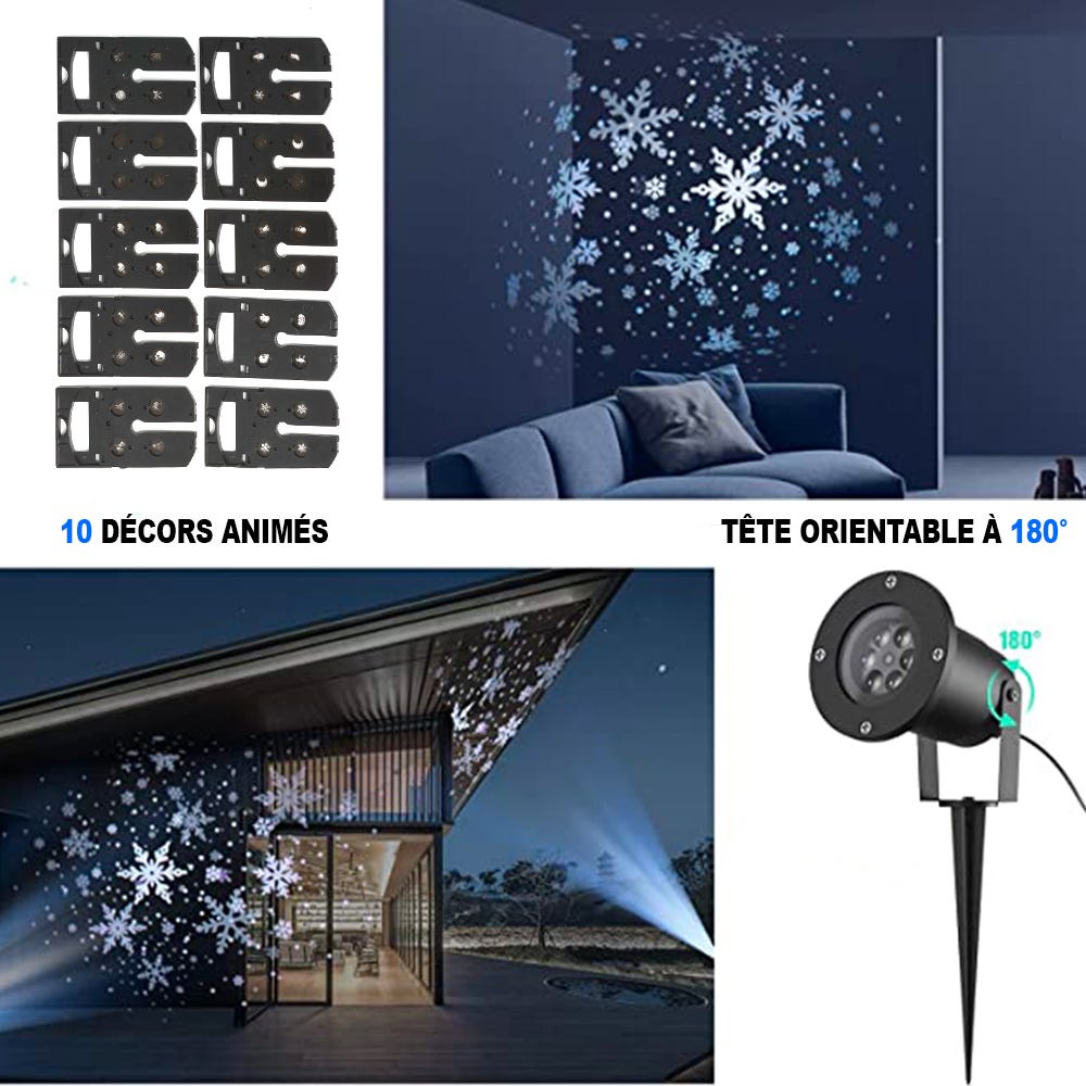Projecteur LED De Noël Extérieur - Effets Neige Et Flocons - Étanche IP65 - Rotation 360° - Pour Jardin, Terrasse, Fêtes