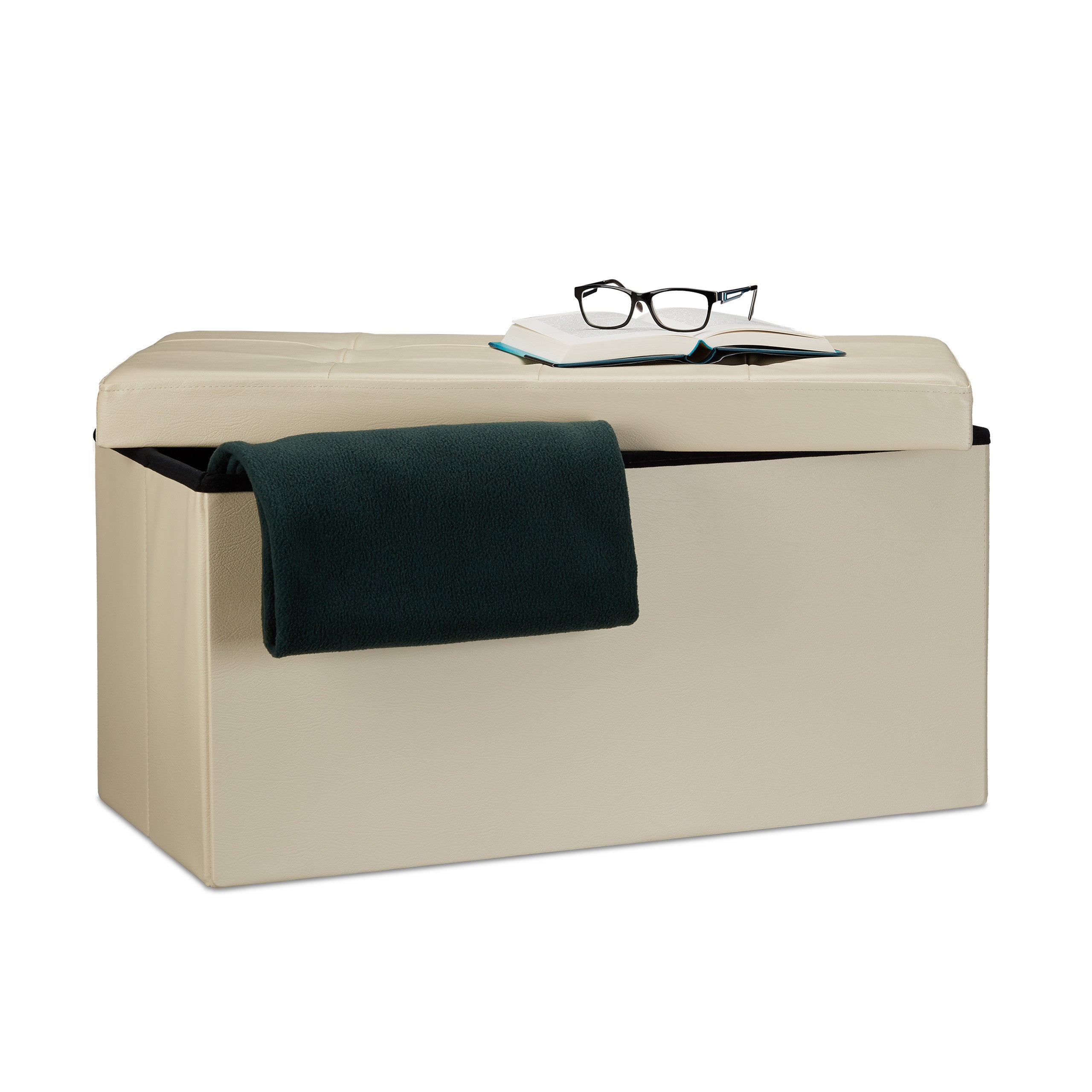 Relaxdays Banc de rangement pratique en simili cuir, 2 places, capacité de charge 300 kg, HLP : 38 x 76 x 38 cm, marron
