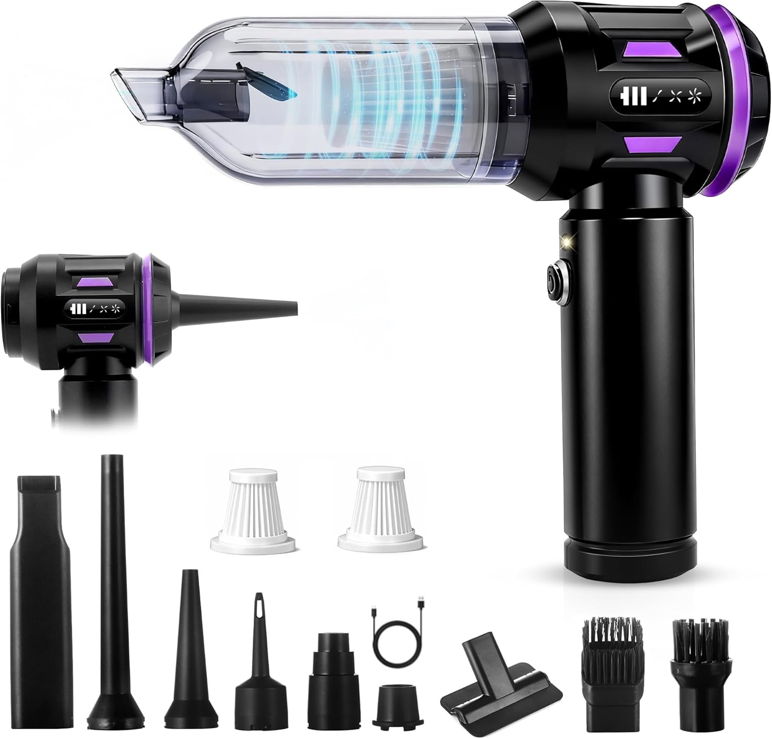 SmartAI Aspirateur à Main Sans Fil 17000Pa Ultra Puissant - 30 Min Autonomie, LED Écran, Léger Pour Voiture, Maison, Poils Animaux, Charge Type-C