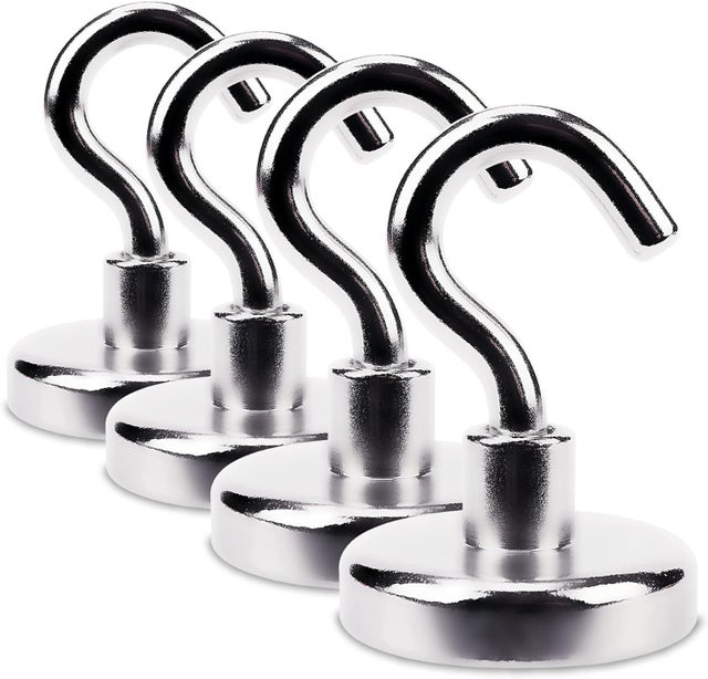 4 pezzi Magnete al neodimio con gancio Ø32 x H45 mm, ganci magnetici molto potenti carico 24 kg