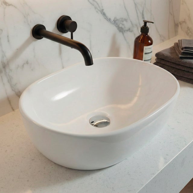 Lavabo sobre encimera porcelana blanca CASTILLA 480X350X140 mm.