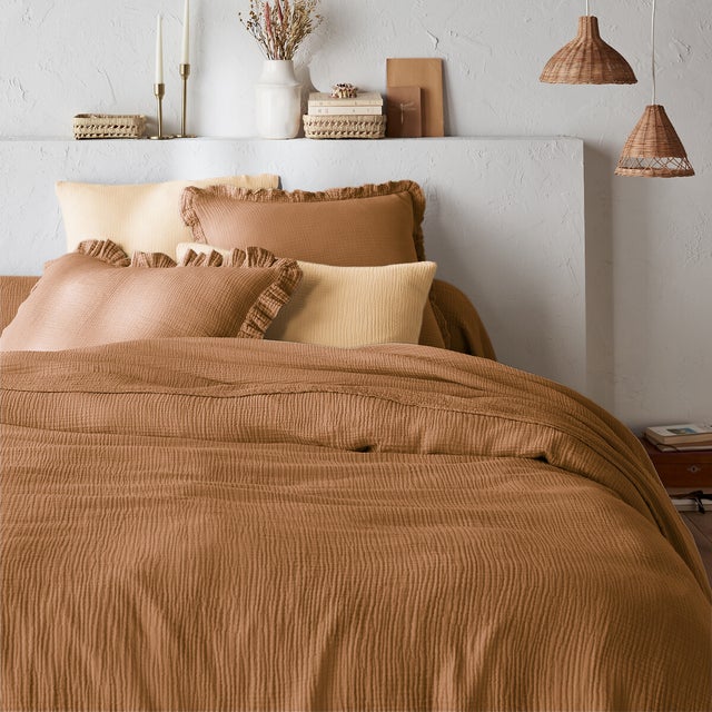 Housse de couette unie en gaze de coton, Kumla - Caramel - 240 x 220 cm