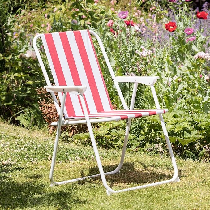 Cadeira dobrável de praia espreguiçadeira portátil para lazer ao ar livre 74X52X38CM Blue Stripe - 4