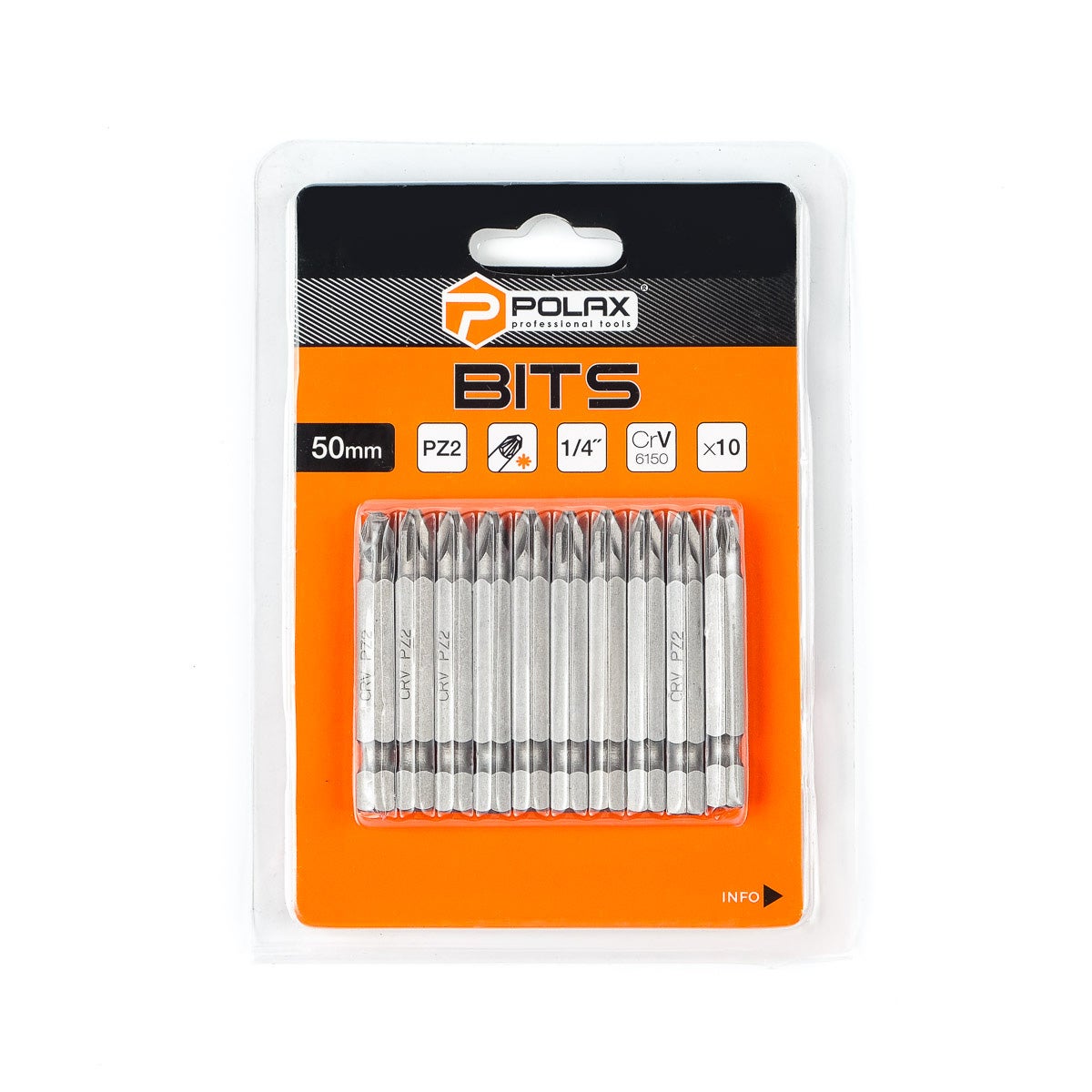 Zestaw bitów 50mm PZ2 1/4" 6150CRV (10 szt) Polax