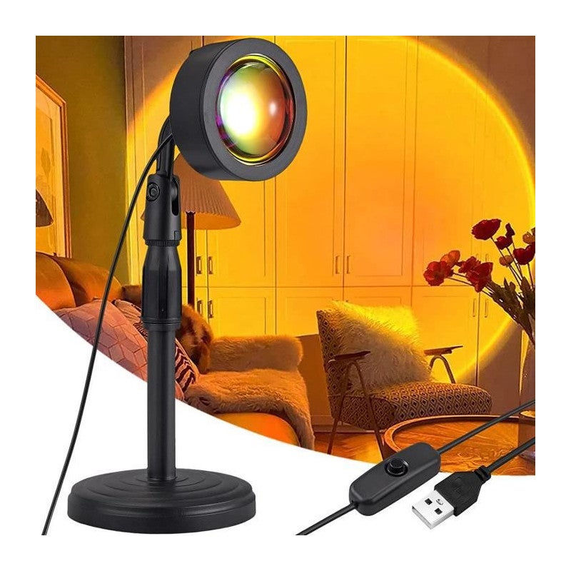 Lampe Projecteur Coucher De Soleil CORATED - Sur Trépied Réglable, Lumière Arc-en-ciel, USB, Pour Ambiance Chambre/salon